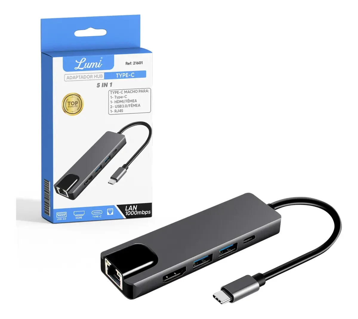 Adaptador Hub Lumi 5 Em 1 Usb-c Hdmi,usb-c,hub,usb,rj45