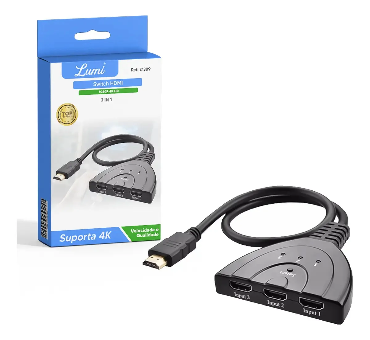 Divisor Hdmi Switch 3x1 Adaptador Cabo 3 Entradas E 1 Saída Lumi