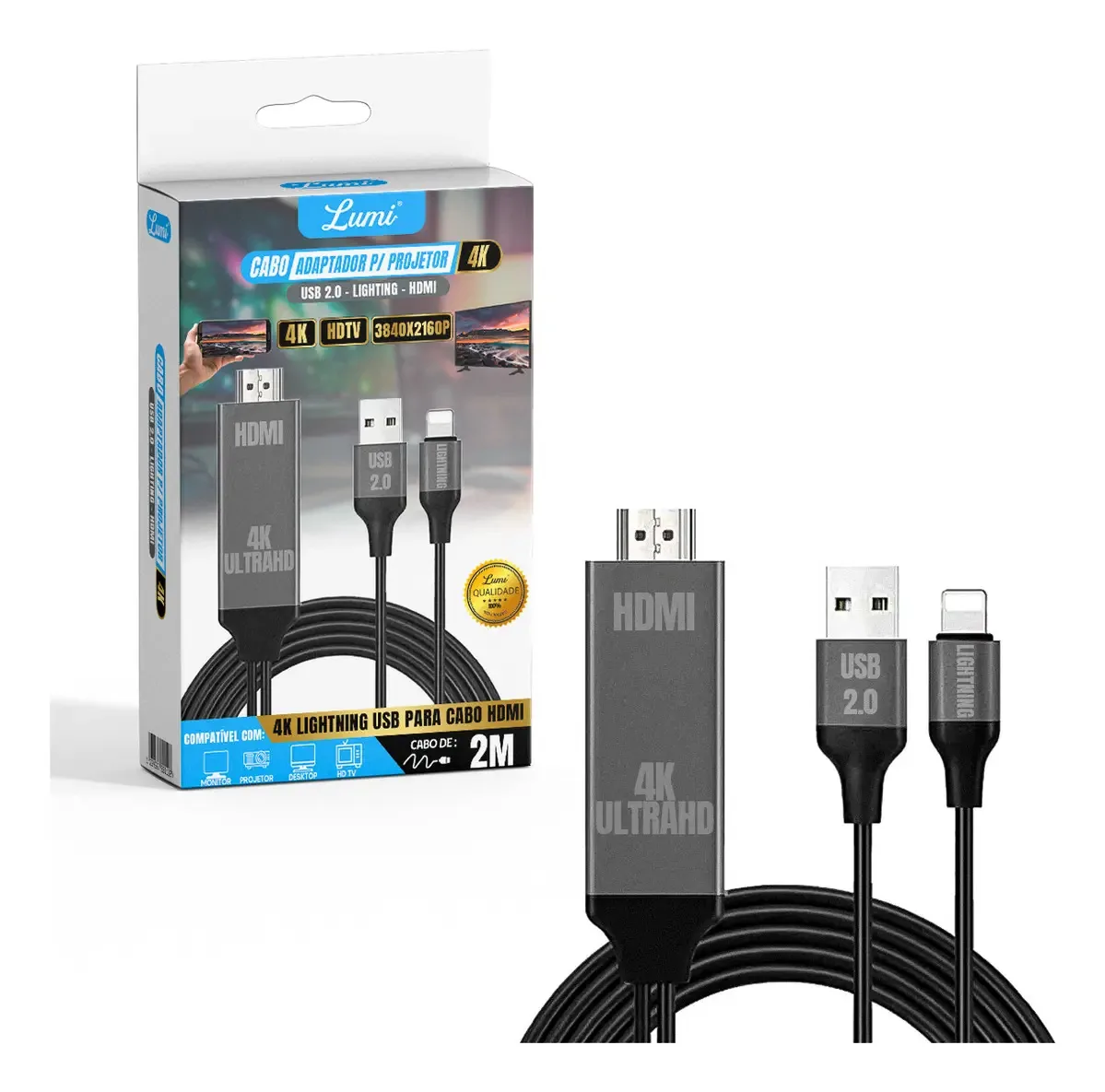 Adaptador Usb-c Hdmi Hdtv Cabo Adaptador Imagem 4k Lumi