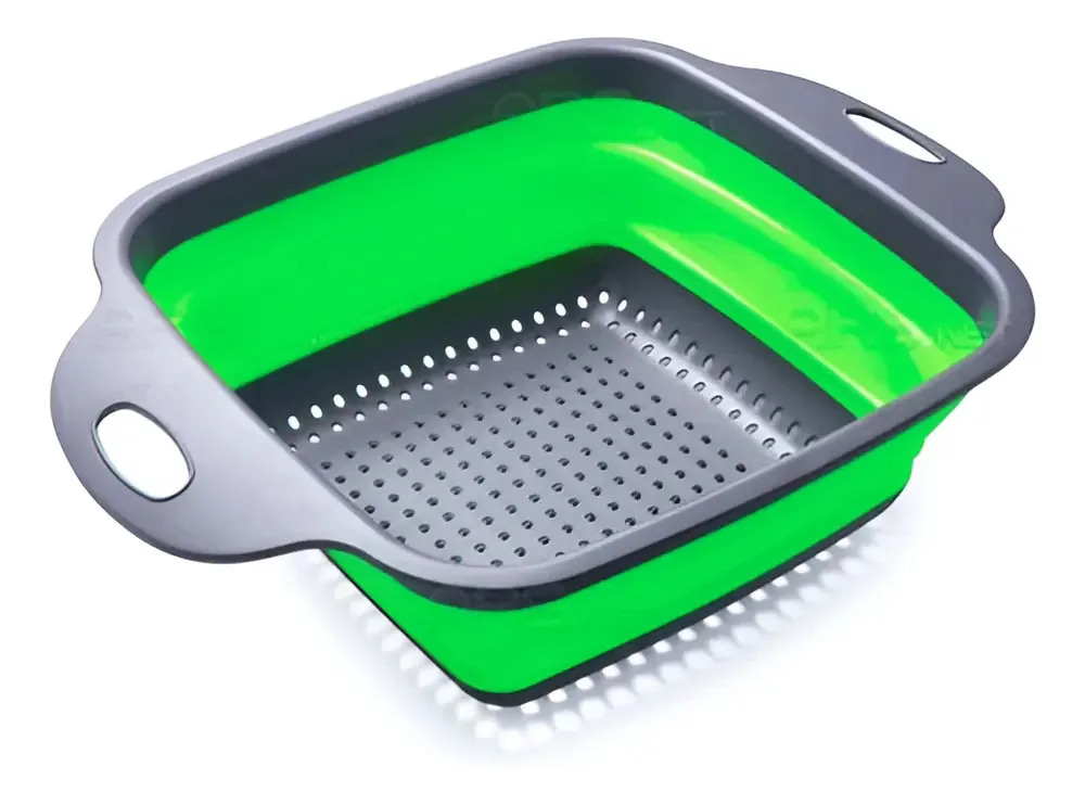 Escorredor Silicone Quadrado Retrátil P/ Arroz Massa Legumes Cor Verde