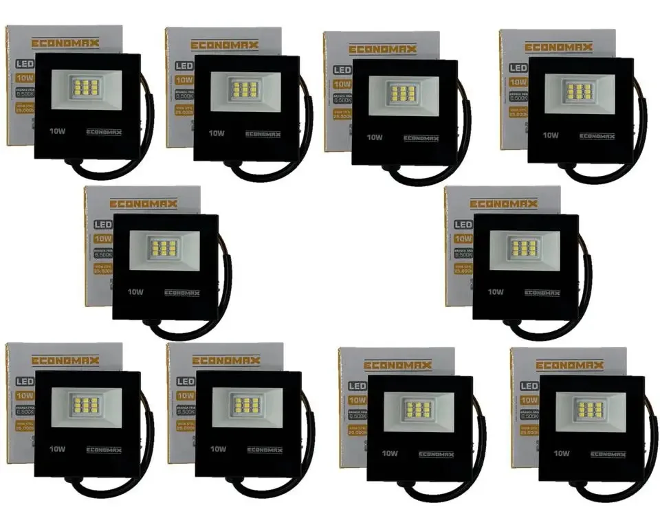 10x Refletores Led Branco Frio Economax 10w P/ Sol E Chuva