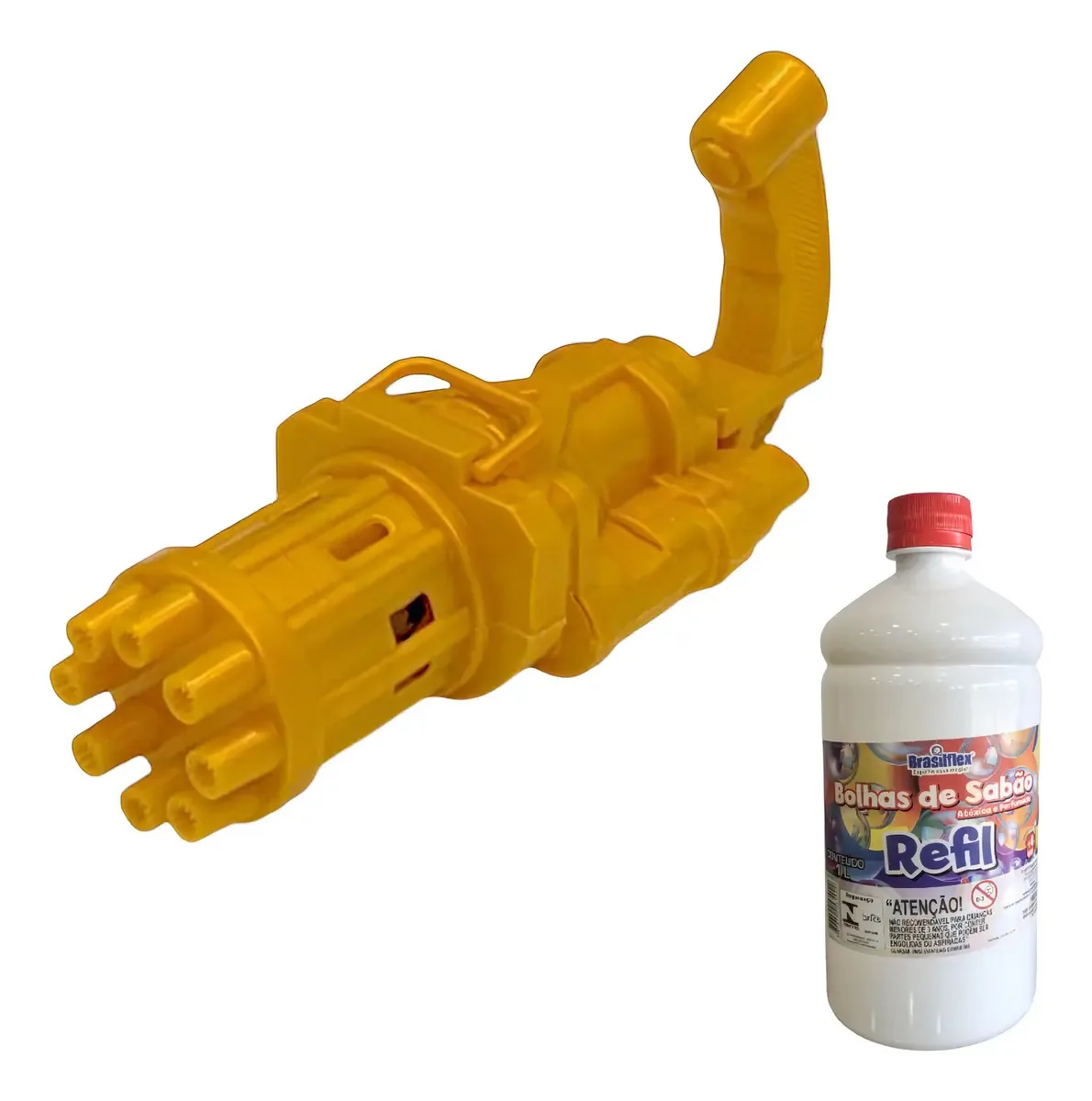 Lança Bolhas Turbo Com Refil 1l Bolinhas De Sabão Brasilflex Cor Dourado