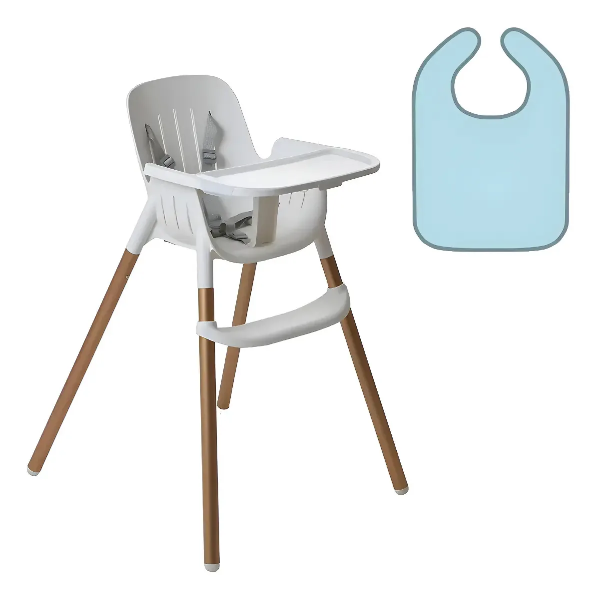 Cadeira Alimentação Bebê Infantil Poke Branca + Babador Polar