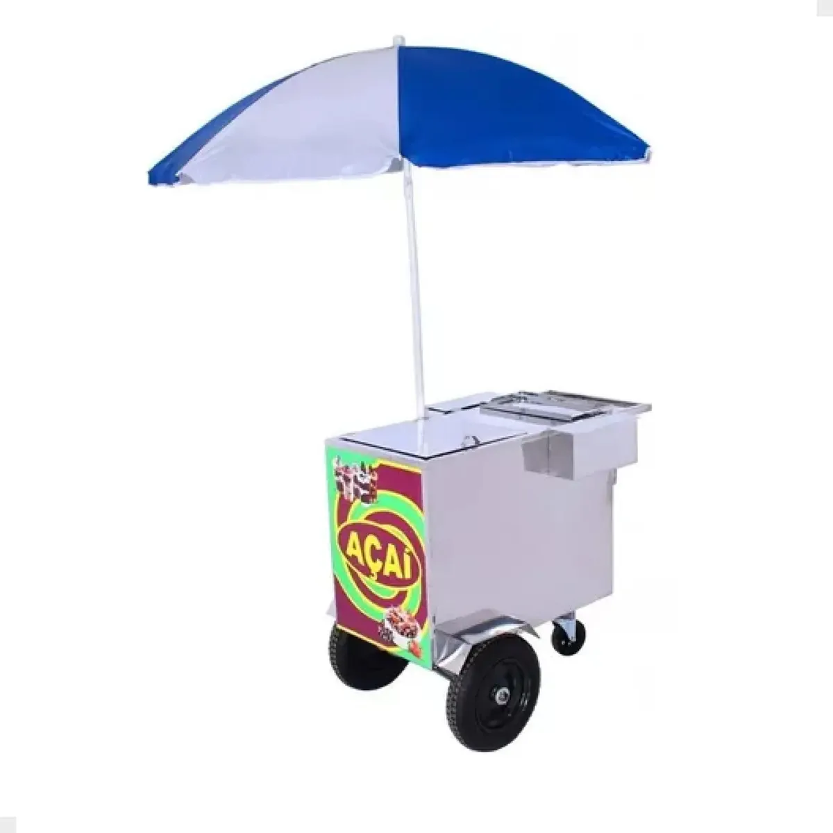 Carrinho Para Açaí Inox C/ Adesivo E Rodas E Guarda Sol R2