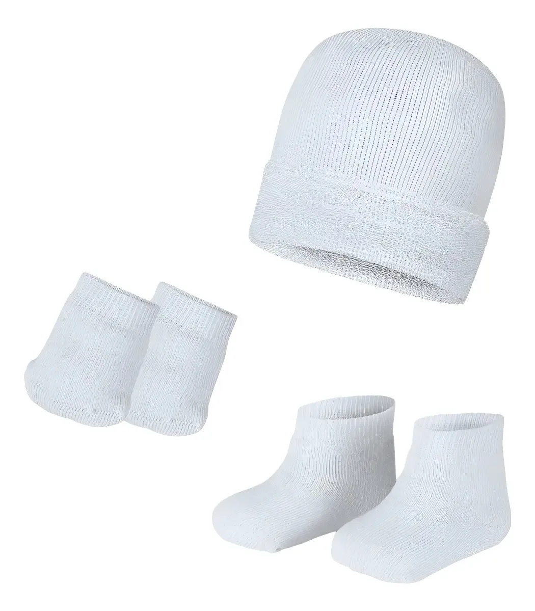 Kit Maternidade Winston Touca Meia Luva Bebê 0-6 Meses Branco
