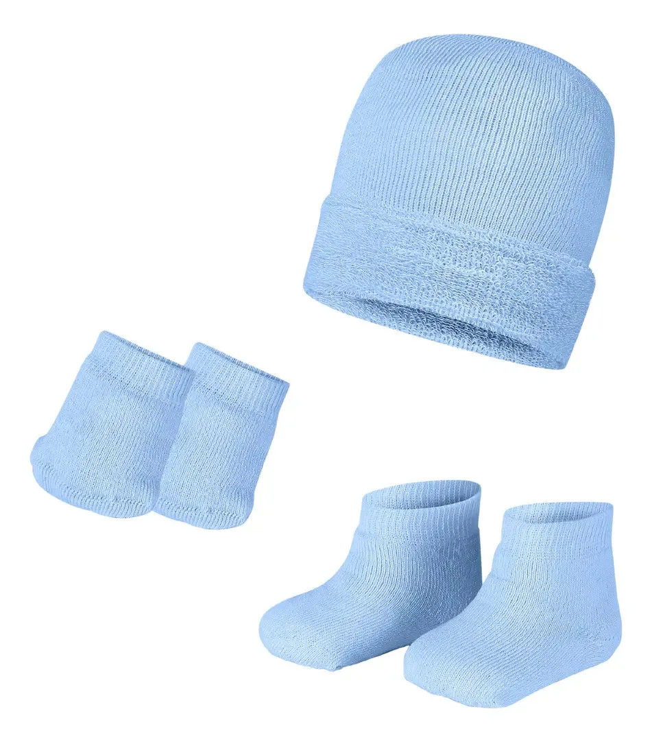 Kit Maternidade Bebê Azul Winston 0-6 Meses Touca Meia Luva