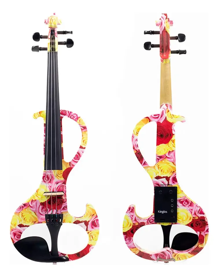 Violino Elétrico Intermediário Floral Rosa E Amarelo Kinglos