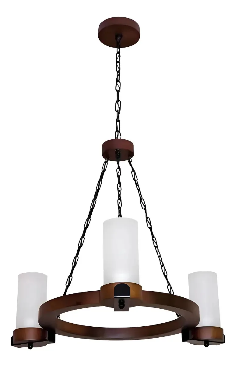 Lustre Rústico Madeira Luminárias Müller 1103e 3 Lâmpadas Preto