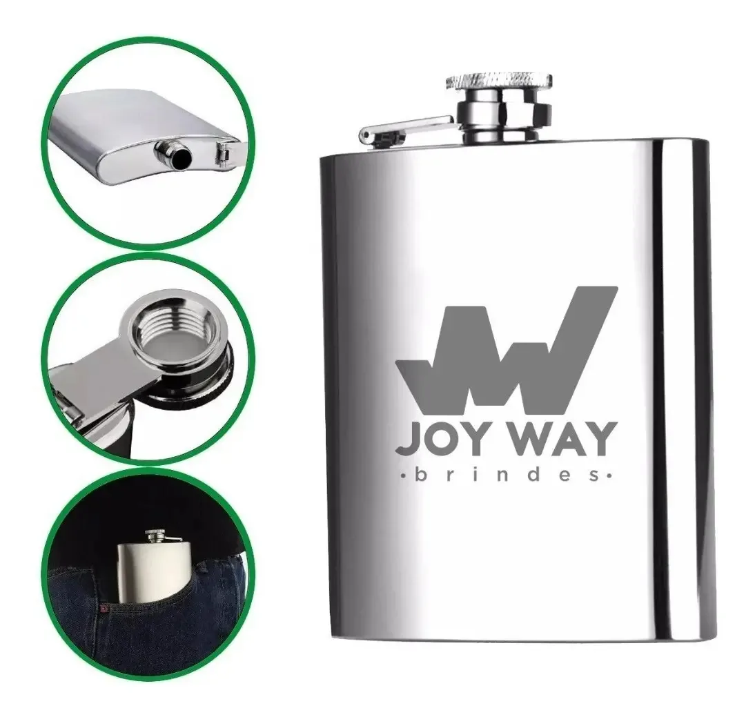Kit 30 Cantil Porta Bebidas Bolso Whiskeira Personalizados Cor Inox Escovado