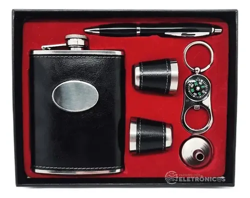 Kit Cantil Porta Bebidas Caneta 2 Copos Shot Chaveiro