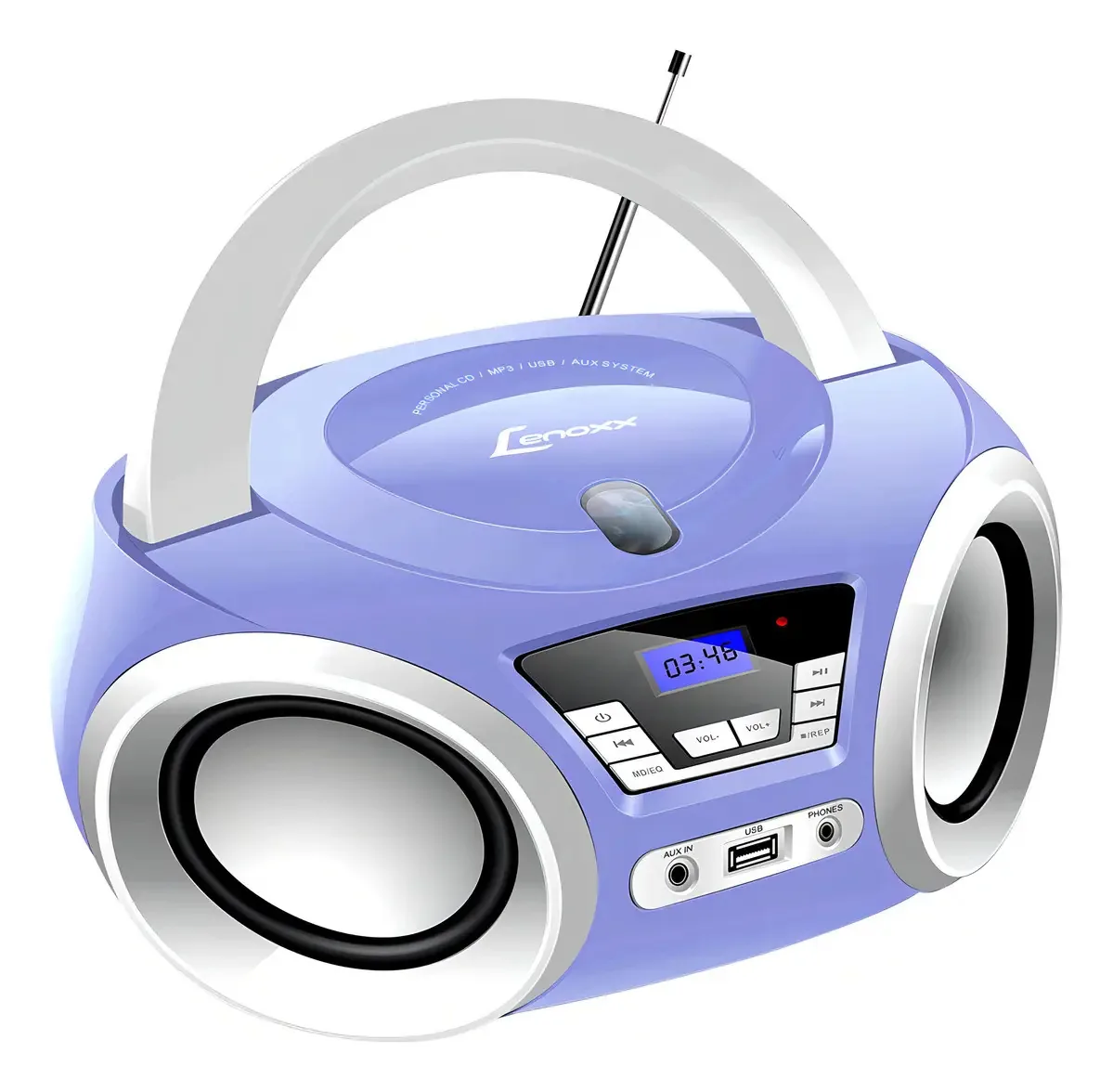 Som Portátil Boombox Lenoxx Bd 121 Bl Cd Player Entrada Usb Cartão Micro Sd Rádio Fm E Mp3 ? 5w