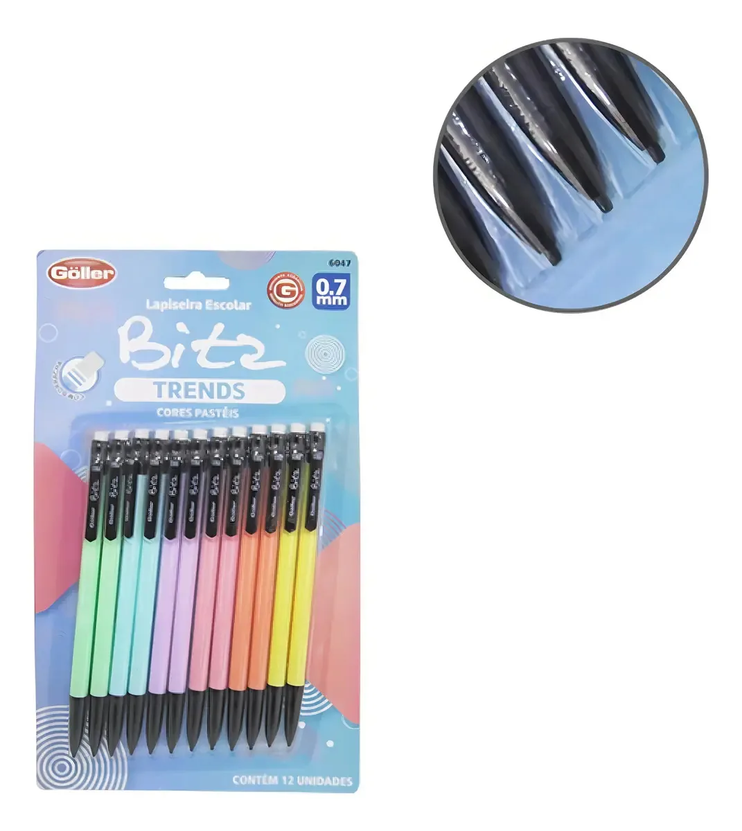 Kit 12 Lapiseiras Bitz Goller Atacado 0.7mm Escolar Cor Pastéis