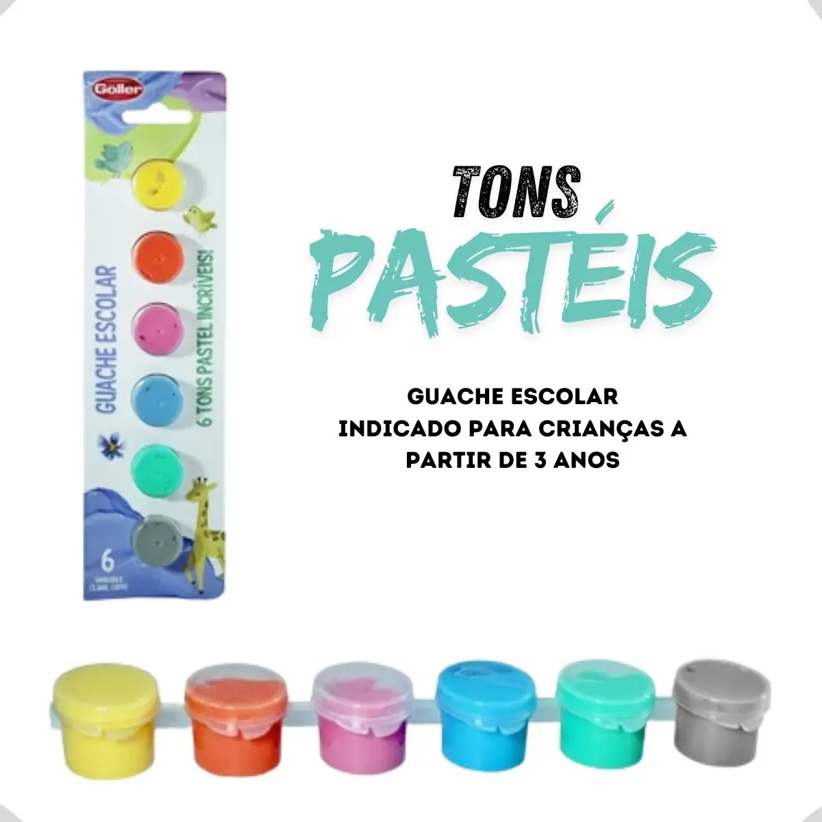 Tinta Guache 6 Cores Neon Atóxica Potinhos 3,8ml Cada Goller Cor Tons Pastéis