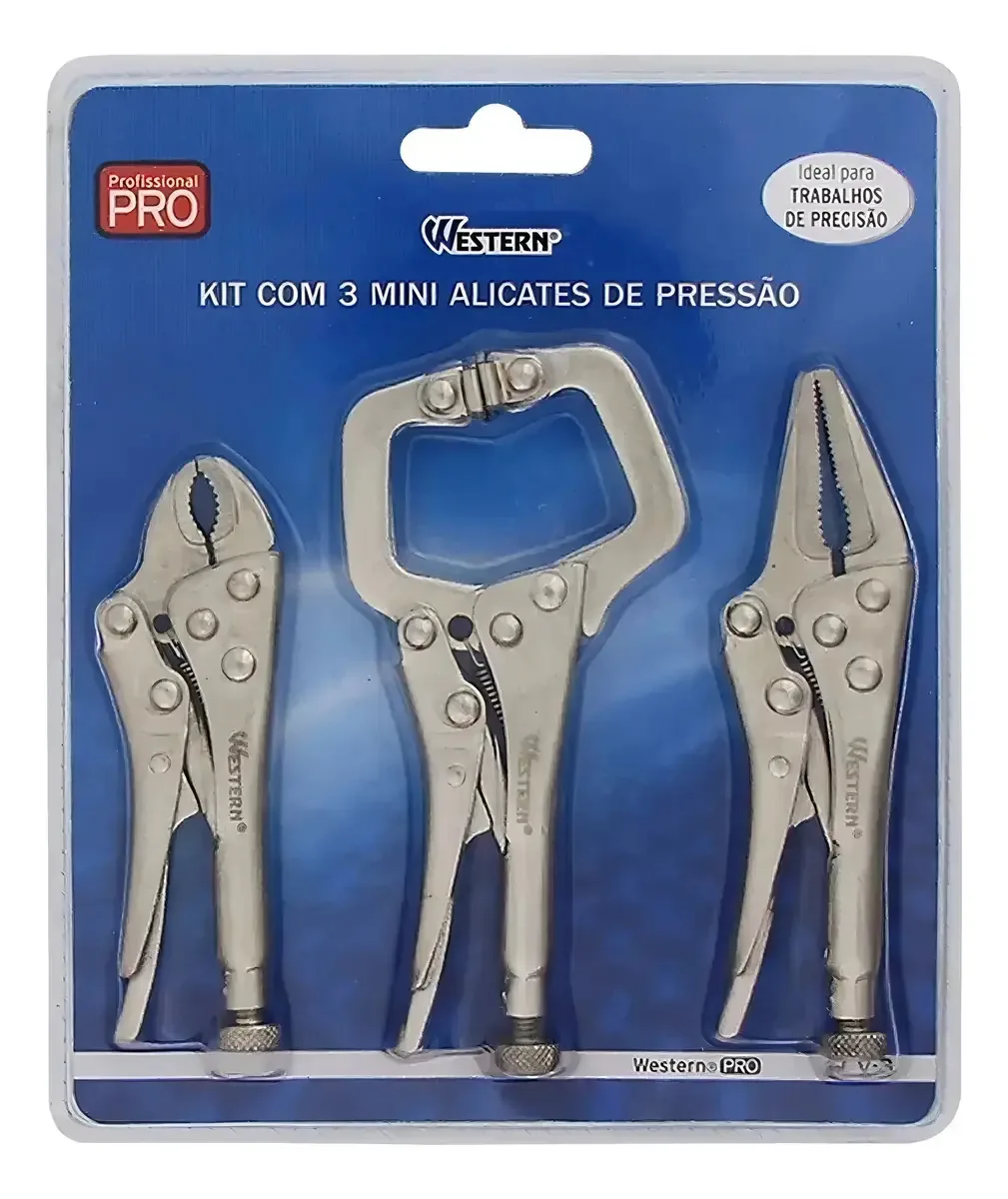 Jogo 3 Mini Alicates De Pressão Western 5 Pol Profissional