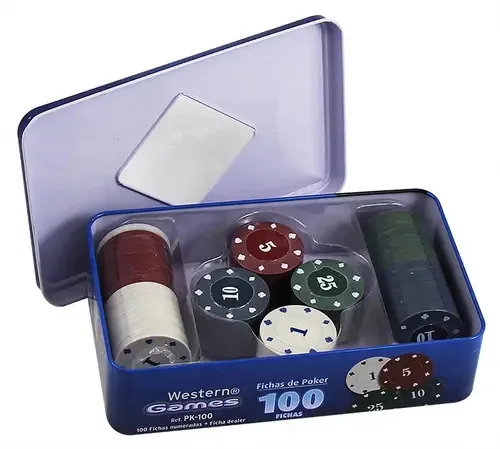 Kit De Fichas De Poker Kit C/ 100 Peças Western Games Lata