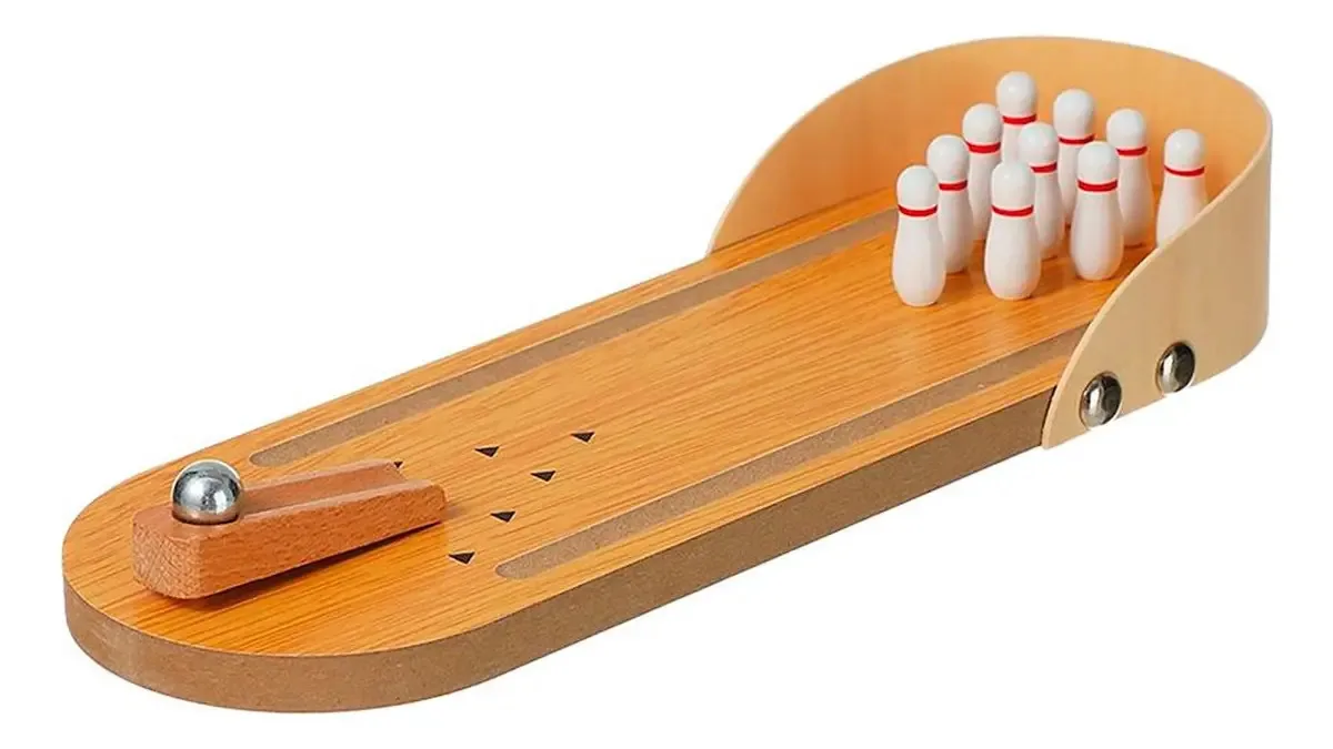 Mini Boliche de Mesa Western para Crianças e Adultos com 10 Pinos de Madeira