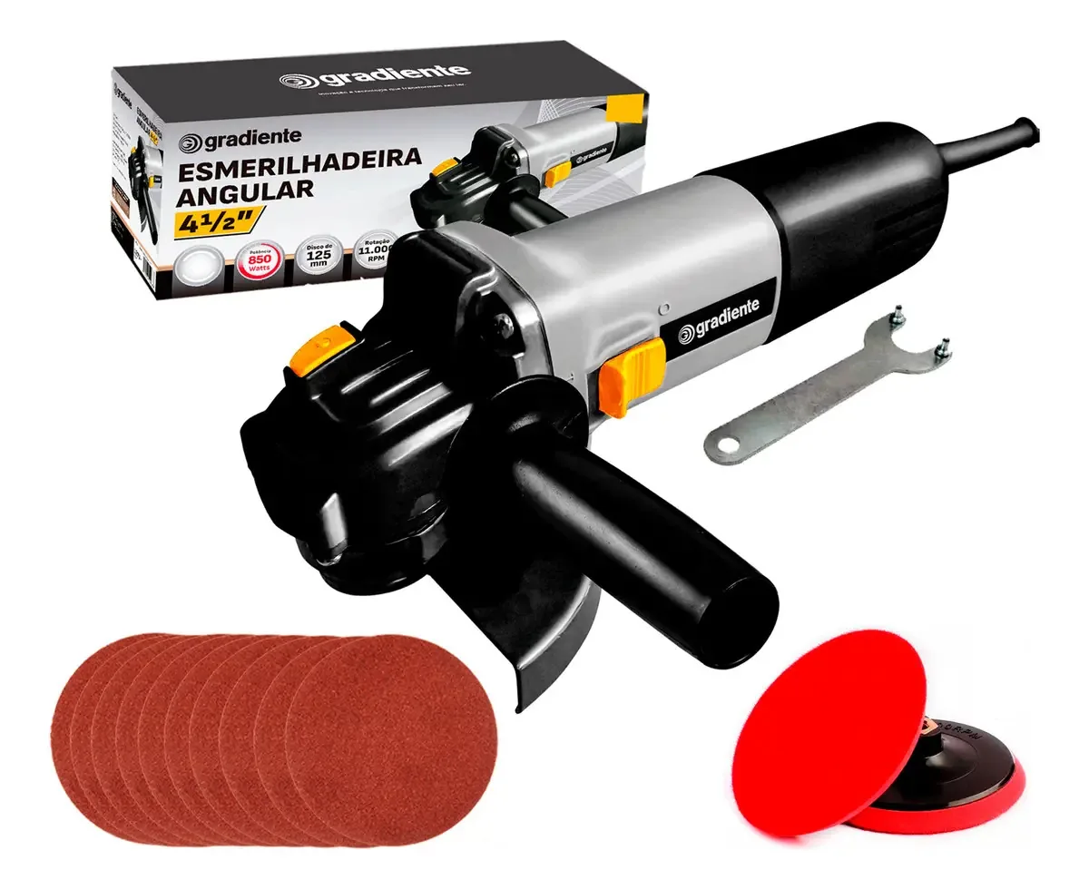 Esmerilhadeira Profissional 4.1/2" 125mm 850W Com Suporte De Discos E Acessórios + 10 Discos De Lixa 125mm Cor Vermelho