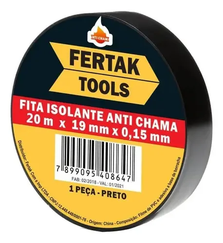 Kit 10 Fitas Isolantes Antichamas 20m Fertak Cor Preto