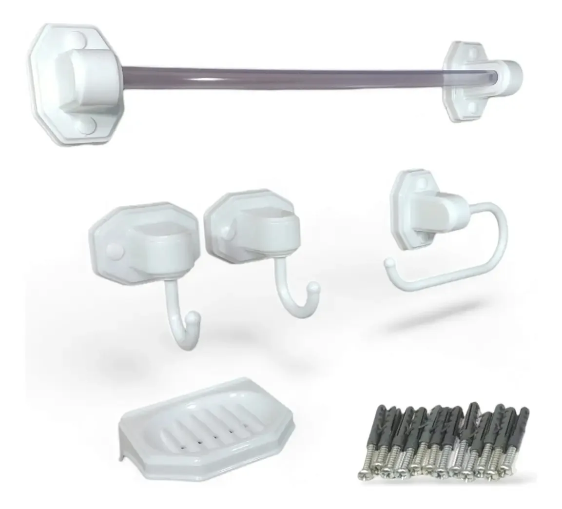 Kit Acessórios Para Banheiro Branco 5 Peças Plástico