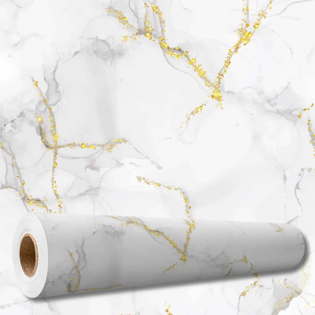 Adesivo Decorativo 5 mts Papel Parede Mármore Carrara Dourado Cozinha Box Banheiro Lavável