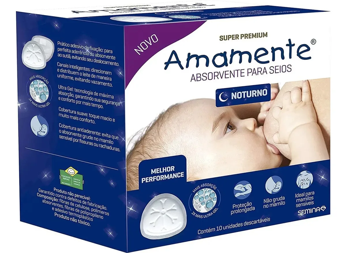 Absorvente Seios Noturno Com 10 Unidades Amamente Premium