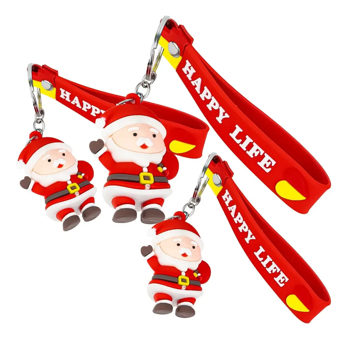 Kit com 3 Chaveiros de Papai Noel para Lembrancinhas de Natal - Vermelho