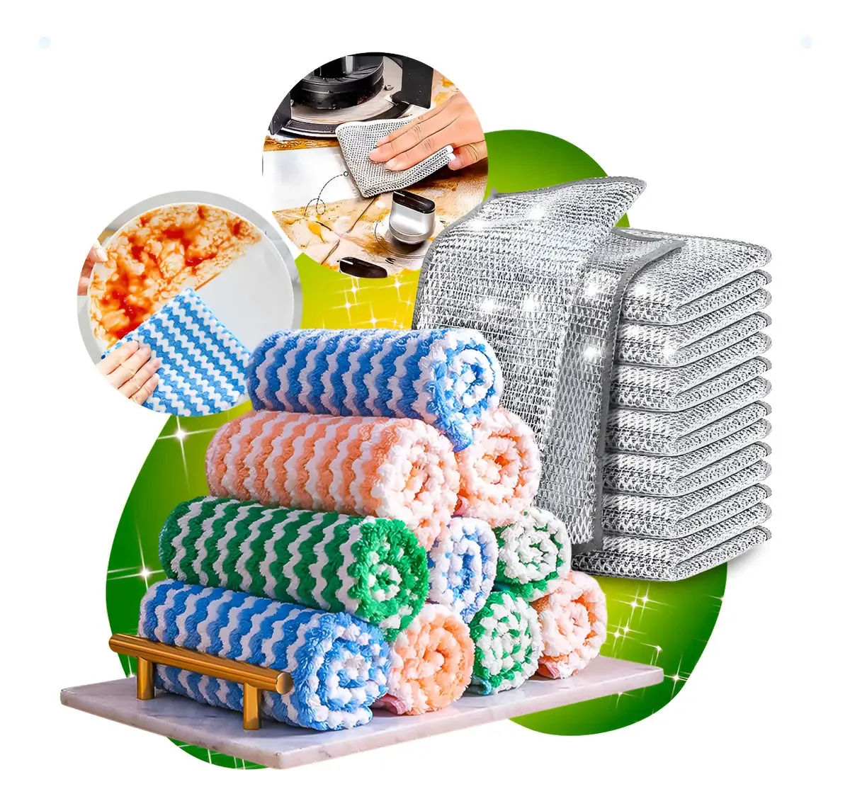 Kit 5 Panos De Aço E 5 Microfibra Multiuso Cozinha Lavável