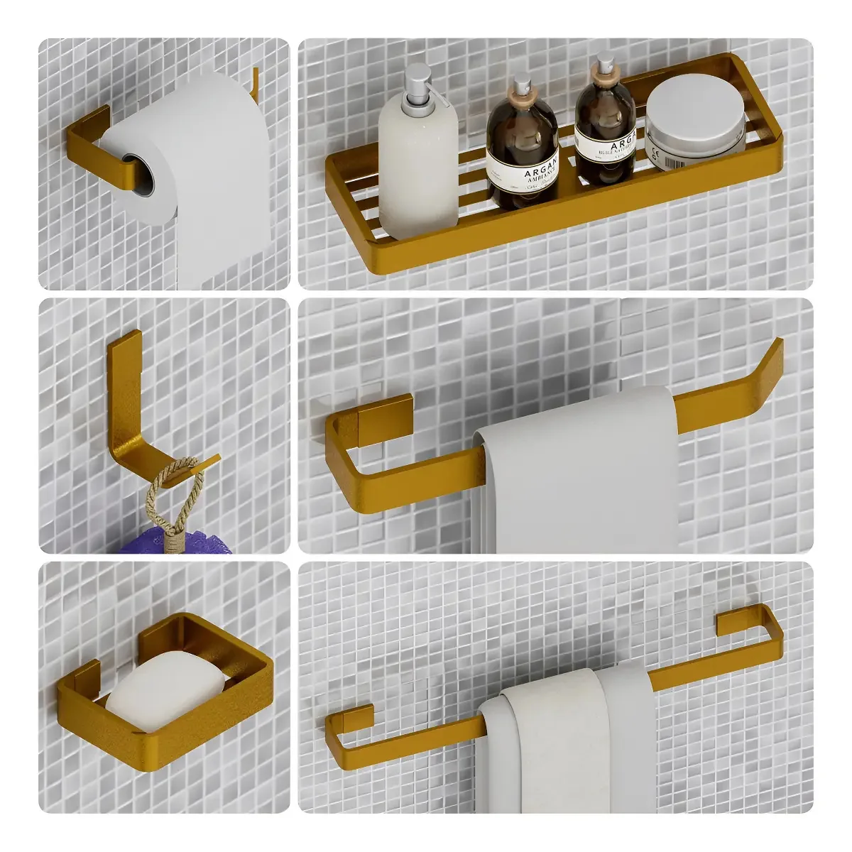 Kit Acessórios Para Banheiro Dourado Brilho 6 Peças