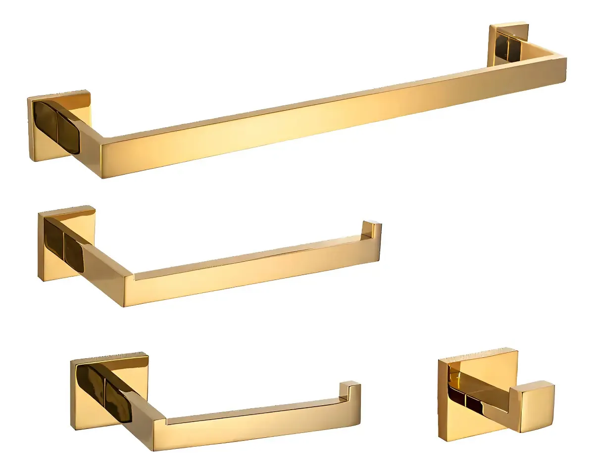 Kit Acessórios Banheiro Aço Inox 304 Dourado Brilhante 4 Pc