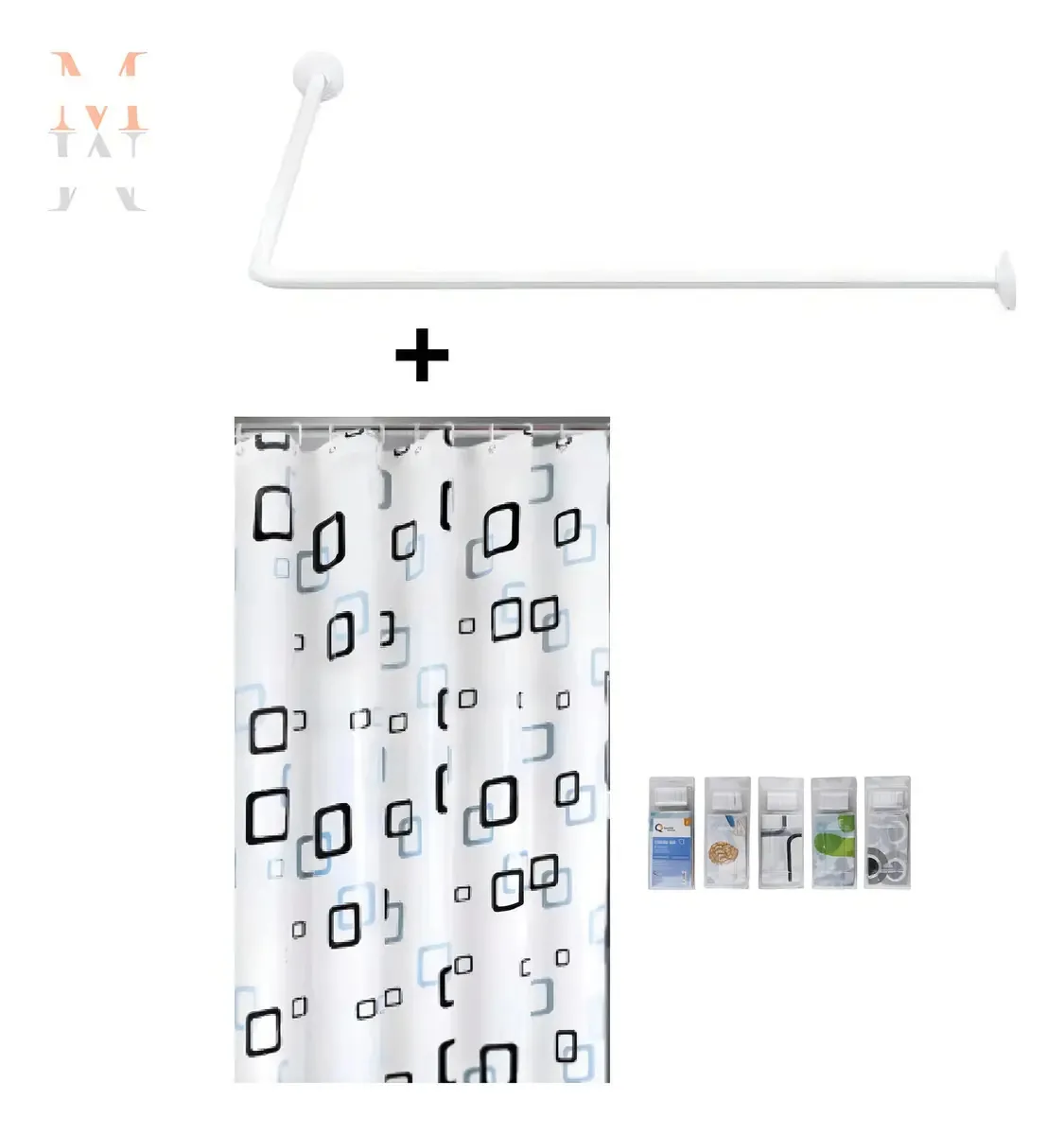 Kit Porta Cortina Tubo Em L 100x100 M + Cortina Pvc Para Box