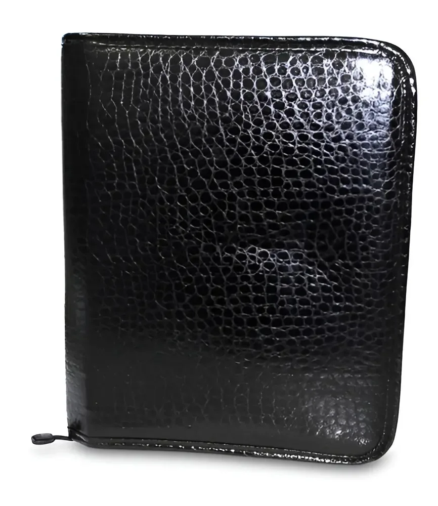 Fichario Com Ziper Croco Corino Preto