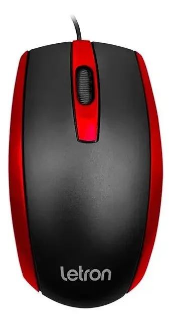 Mouse Optico Office Shell Preto E Vermelho Fio Usb Ergonomico 3d Letron
