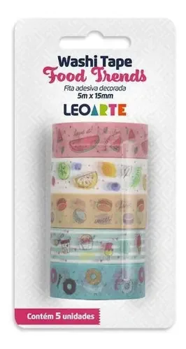 Fita Adesiva Washi Tape Food Trends 5m X 15mm - 5 Unidades