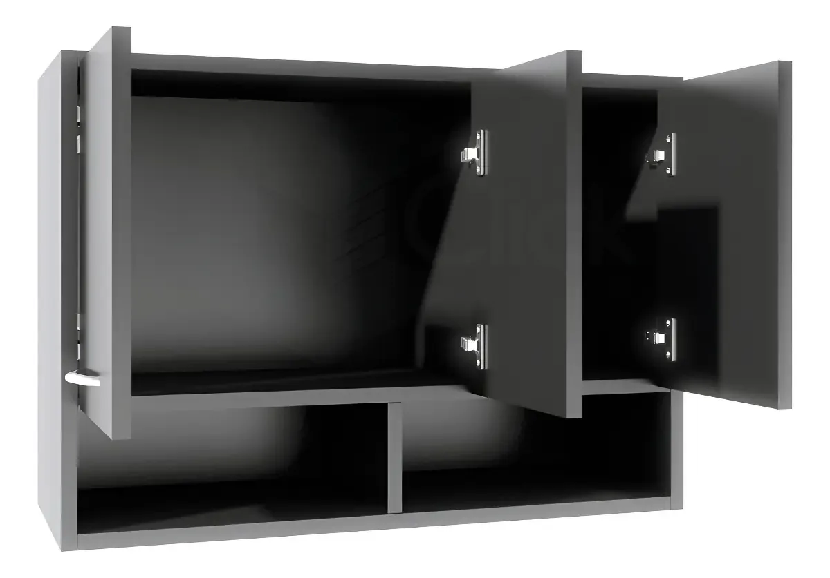 Armário Aéreo Preto 3 Portas Multiuso AJL Parede Cozinha Lavanderia
