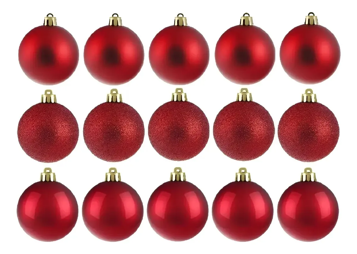 Kit 15 Bolinhas De Natal 4cm Enfeites Natalinos Decoração Vermelho Lisa/fosca/glitter Kaprot