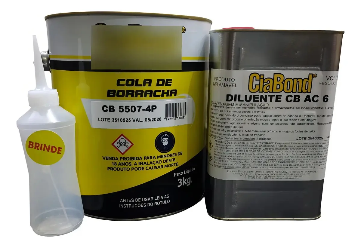 Kit Cola Borracha Galão 3kg + Diluente Cola 1 Lt + Cor Preto
