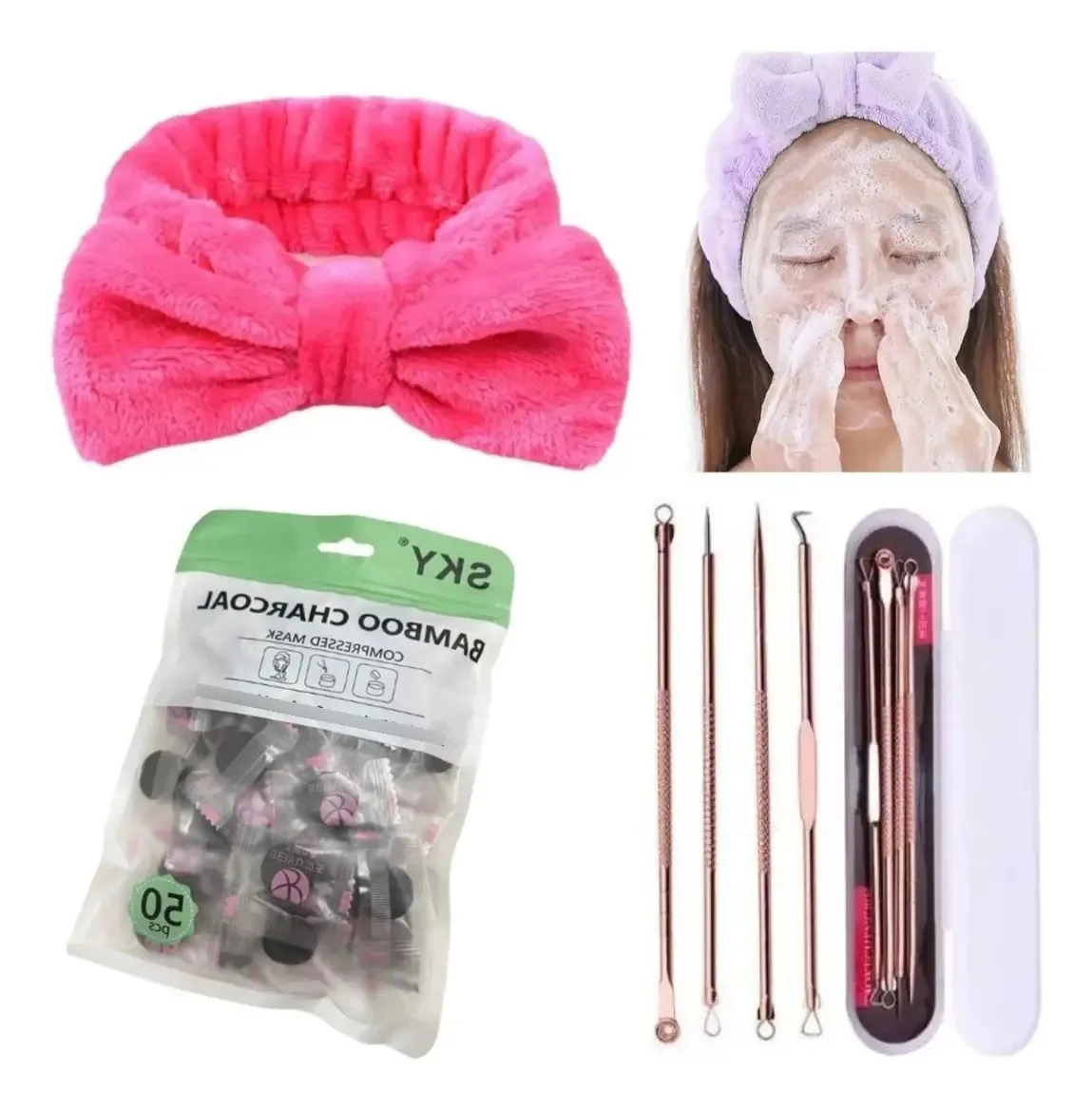 Kit Para Cuidados Faciais Faixa Máscara + Extrator De Cravo
