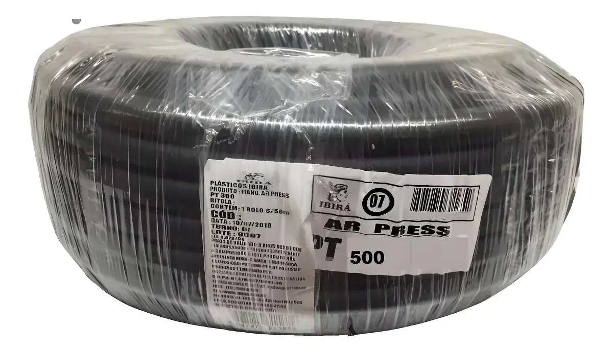 Mangueira Ar E Água Pt500 1/2 Polegada Rolo Com 50 Metros Preto