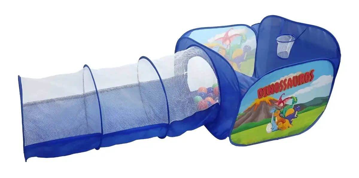 Piscina 2 Em 1 Basquete Túnel Dinossauros Com 40 Bolinhas