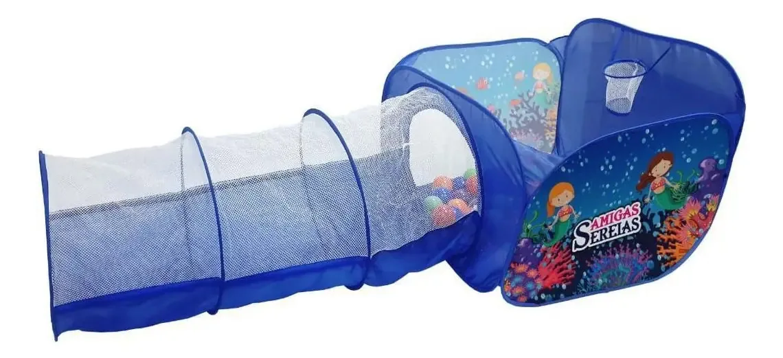 Piscina 2 Em 1 Basquete Túnel Amigas Sereias Com 40 Bolinhas