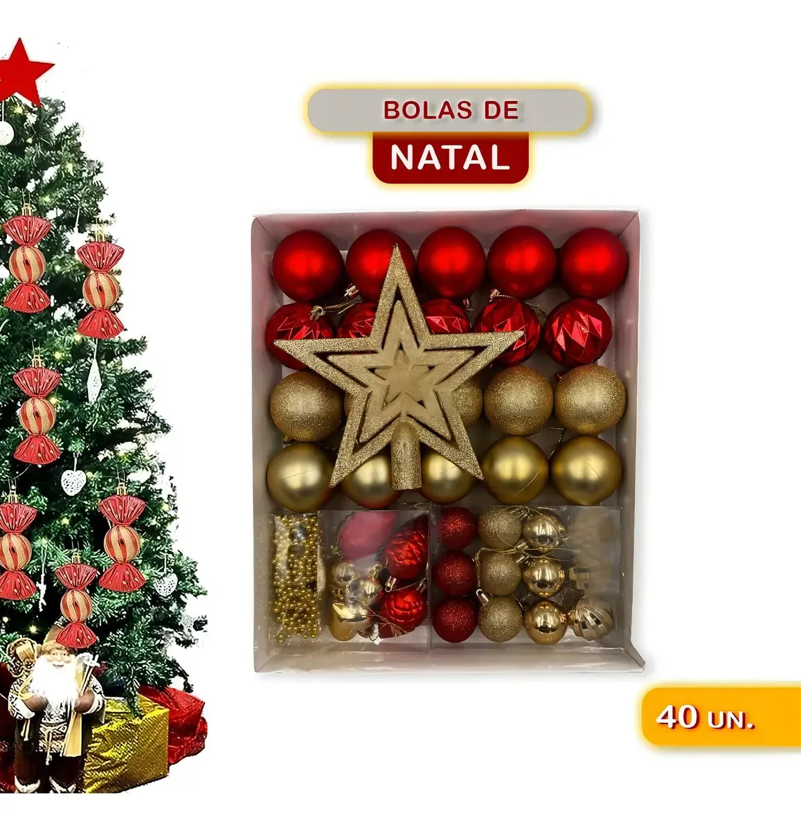 Kit 40 Enfeites De Natal Premium Decoração Completa Arvore