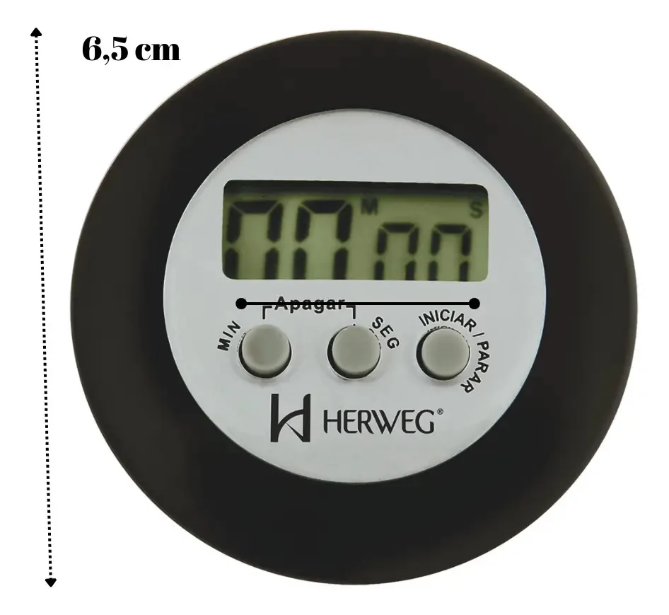 Cronômetro Digital Progressivo Regressivo Preto Timer Herweg 3308-034