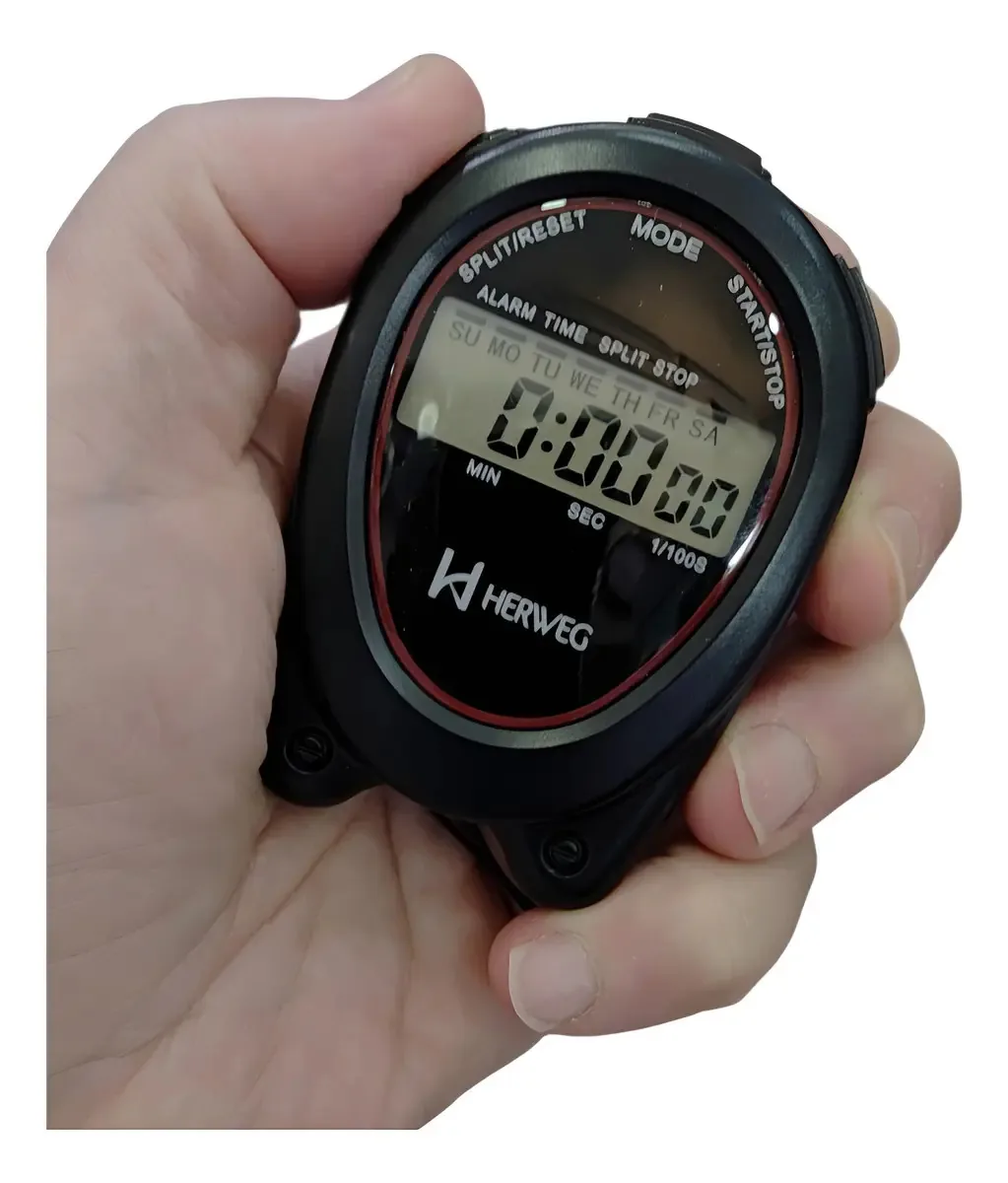 Cronômetro digital de mão preto cordão relógio Herweg 8913