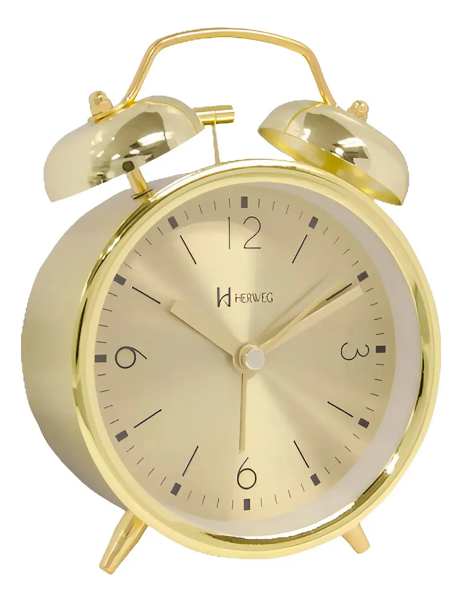 Relogio Despertador Mesa Dourado Herweg 2720 Alarmecampainha