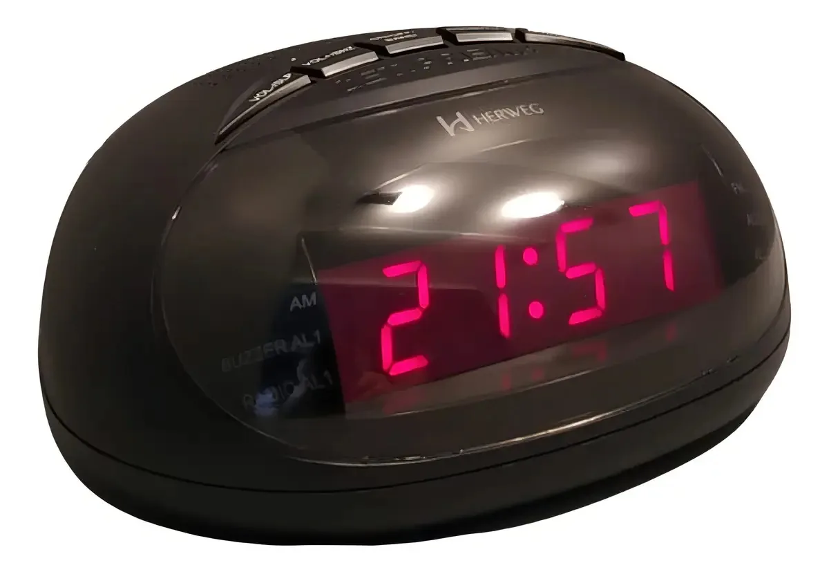 Rádio Relógio Despertador Herweg Alarme AM/FM Música Bivolt 8112-034