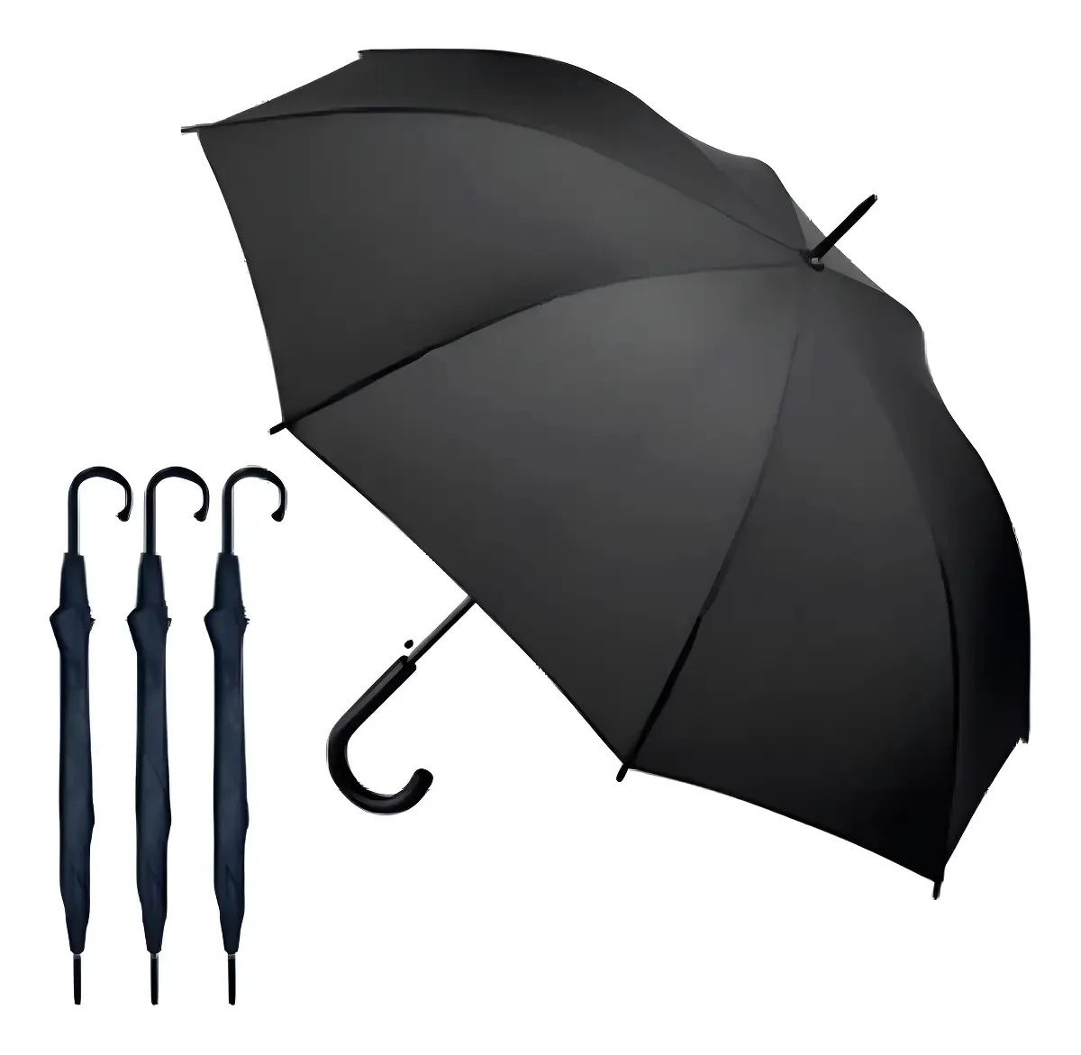 Kit 3 Guarda-Chuvas de Mão Automáticos Grandes Reforçados Preto