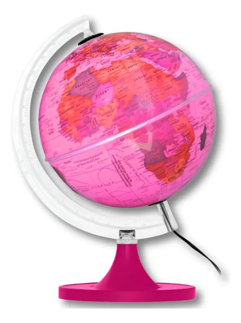 Globo Terrestre Aquarela Rosa Com Led Mapa Mundi 21cm Libreria Editora