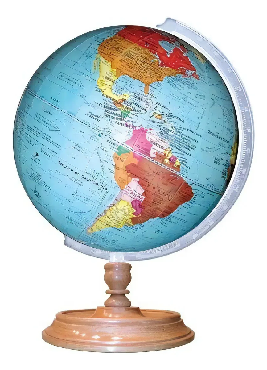 Globo Terrestre Politico Libreria 30cm Base Madeira Studio
