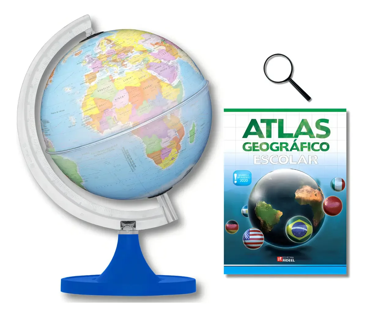 Globo Terrestre Político Libreria Gênio com Luz, 21 cm – Kit para Estudo