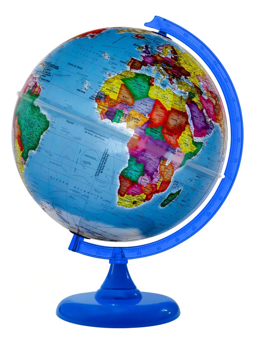 Globo Terrestre Político Libreria Plástico 30cm Diâmetro Mesa Azul